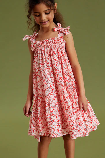 |BigGirl| Vestido Ombro a Ombro Vermelho Ditsy - (3-16anos)