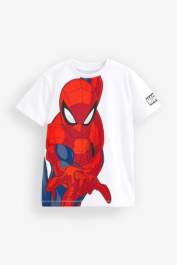 |Chico Grande| Camiseta Manga Corta Blanca Superhéroes Vengadores Spider Man - (3-16 años)